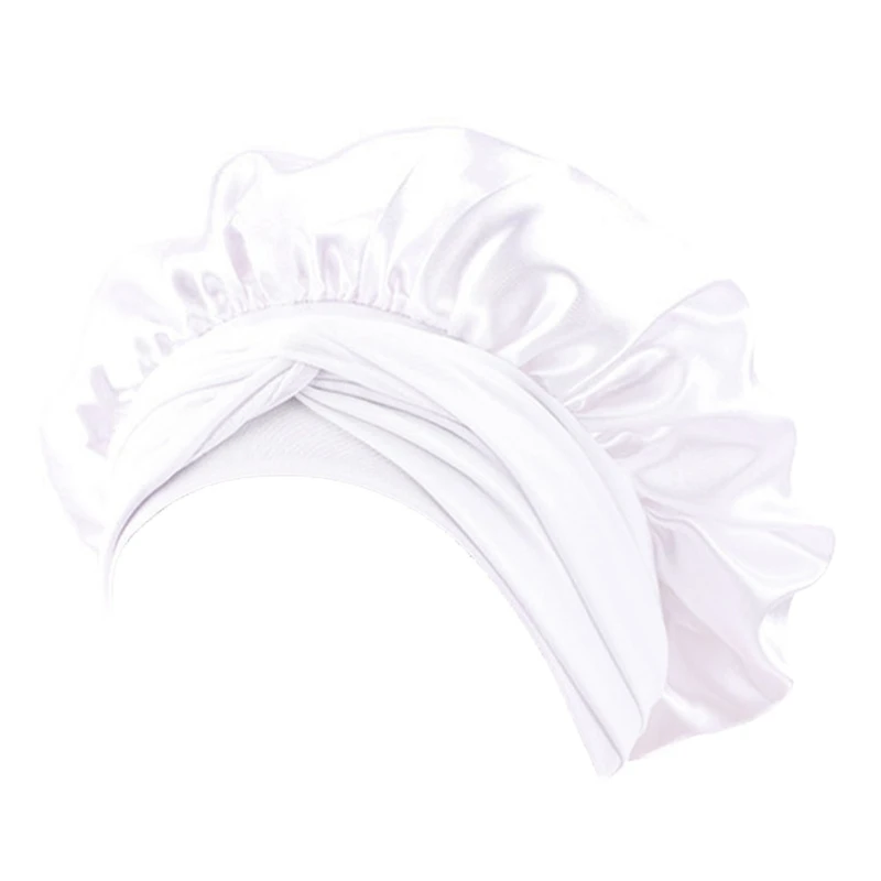 

Women Imitation Silk Satin Night Sleep Cap Solid Color Adjustable Wide Band Elastic Head Wrap Hair Bonnet Sleeping Hat