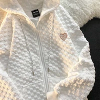 2021 autumn and winter hooded cardigan minority sweater new retro national fashion long sleeved lovers waffle special set for
