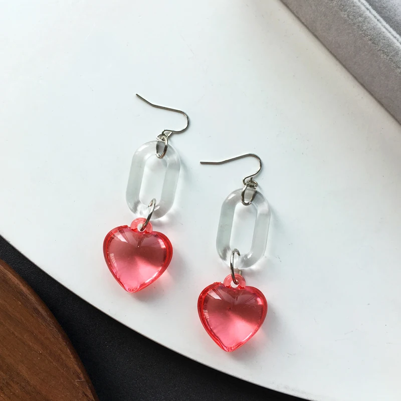 

Pink Crystal Long Earrings of Transparent Contracted Sweet Goddess Temperament High-end Fashion Women Trendy Push-back Metal
