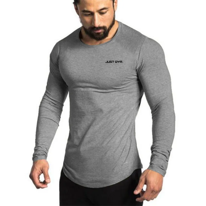 Muscleguys Bodybuilding long sleeve T-shirt men brand clothing casual Letters print T shirt male tops stretch o neck Tshirt | Мужская