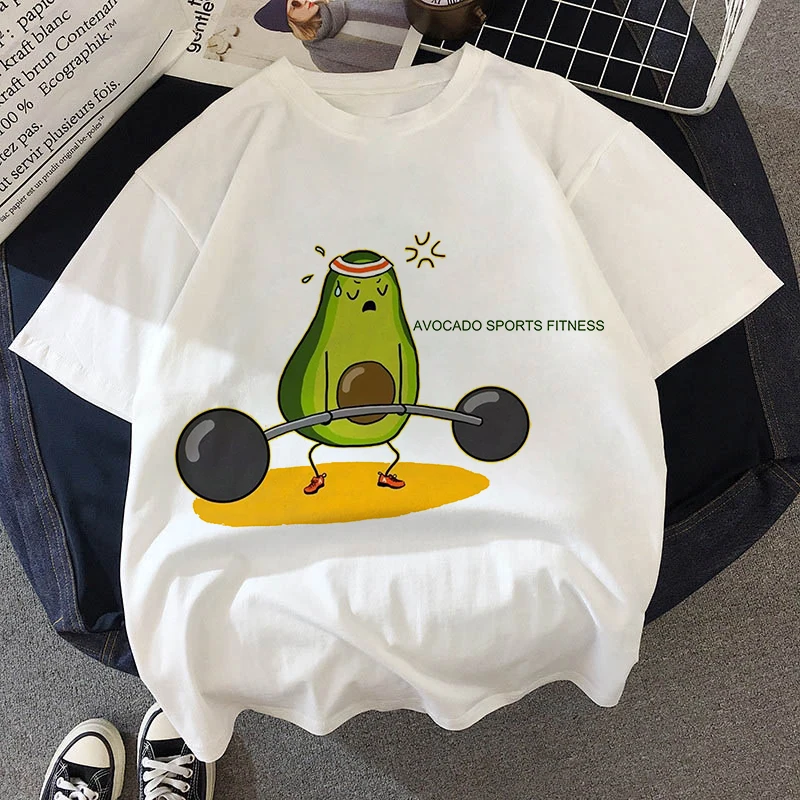 Футболка женская спортивная с графическим принтом авокадо повседневный белый