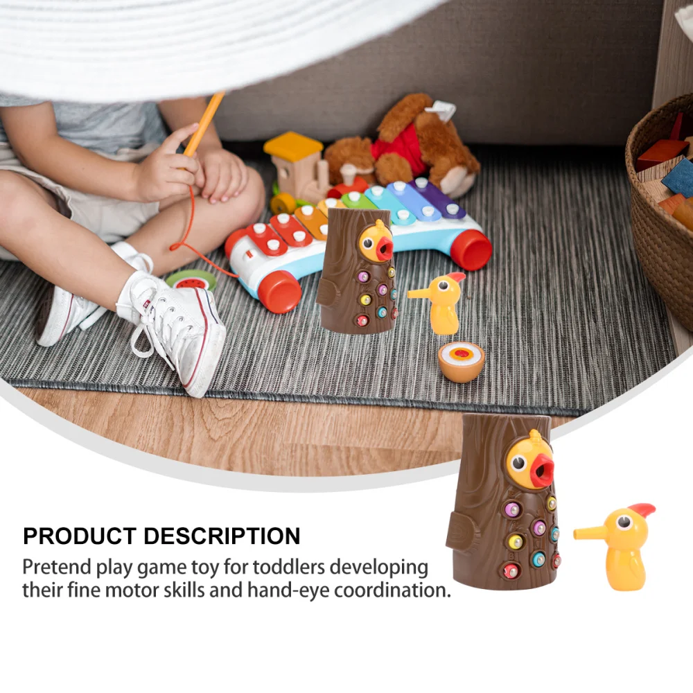 

1 Box of Woodpecker Feeding Game Magnetic Catch Insects Game Toys for Kids (Wood Color)