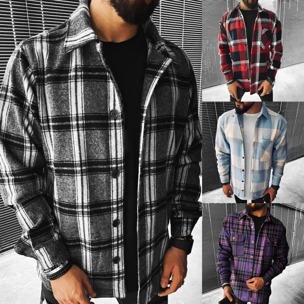 

Vintage Stripe Shirt Men Shirt Turn-down Collar Cotton Blend Long Sleeve Plaid Buttons Shirt Coat for Spring/Autumn Streetwear