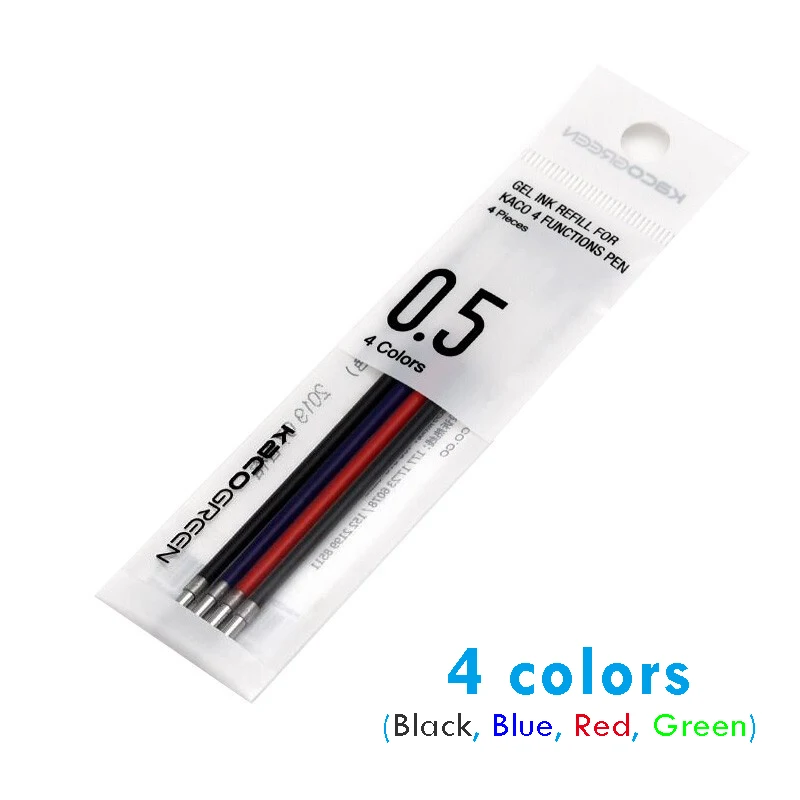 4 Colors refill Xiaomi KACO EASY 4 функции ручки многофункциональные ручки 0,5 мм Заправка черный синий красный зеленый стержень сменный гелевый ручка для офиса и школы - Цвет: 4 Colors refill