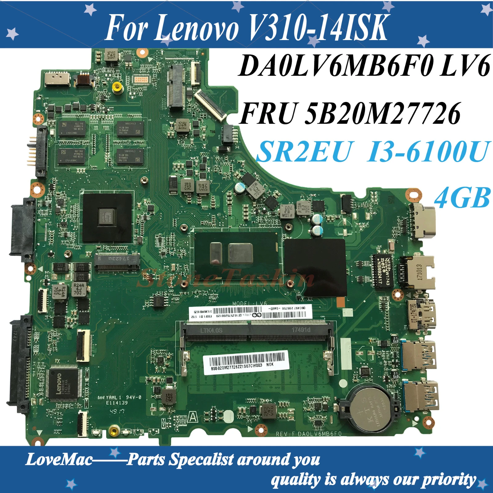 Высокое качество FRU:5B20M27726 для Lenovo V310 14ISK Материнская плата ноутбука DA0LV6MB6F0 LV6 SR2EU I3