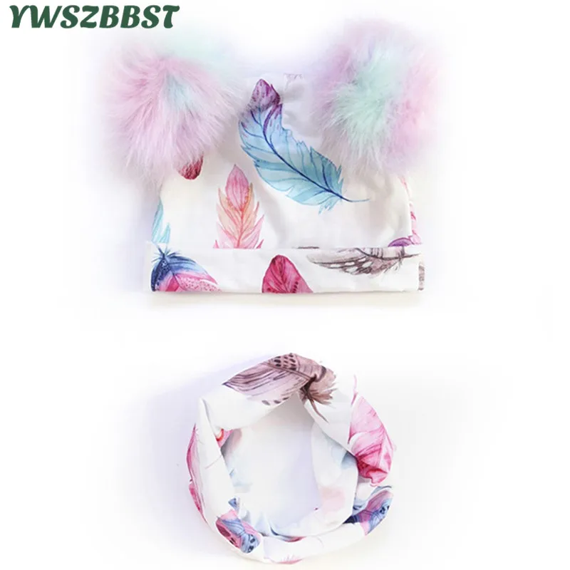 

New Autumn Winter Beanies for Boys Girls Flower Leopard Cotton Children Hat Scarf Set Outdoor Kids Warm Cap Neck Scarf