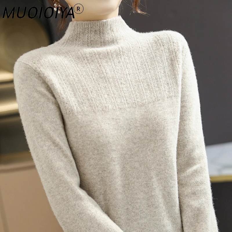 

Новинка 2022, модный вязаный джемпер из 100% чистой шерсти, женские свитера, мягкие шерстяные пуловеры с вырезами, женские стандартные Топы