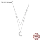 Женское многослойное ожерелье SILVERHOO, цепочка из стерлингового серебра 925 пробы с подвеской в виде Луны, звезды и циркония, изящное Ювелирное Украшение, прекрасный подарок на каждый день