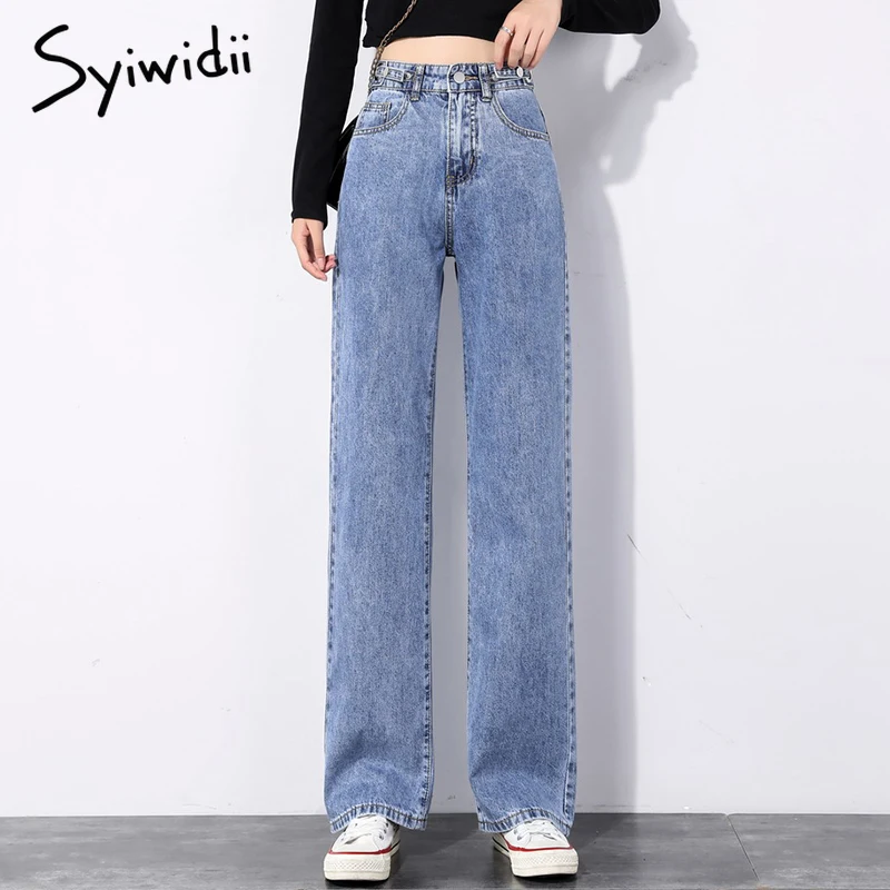 

Syiwidii women's straight brem pants plus size high-waist jeans wide leg streetwear vintage length pants total spring summer