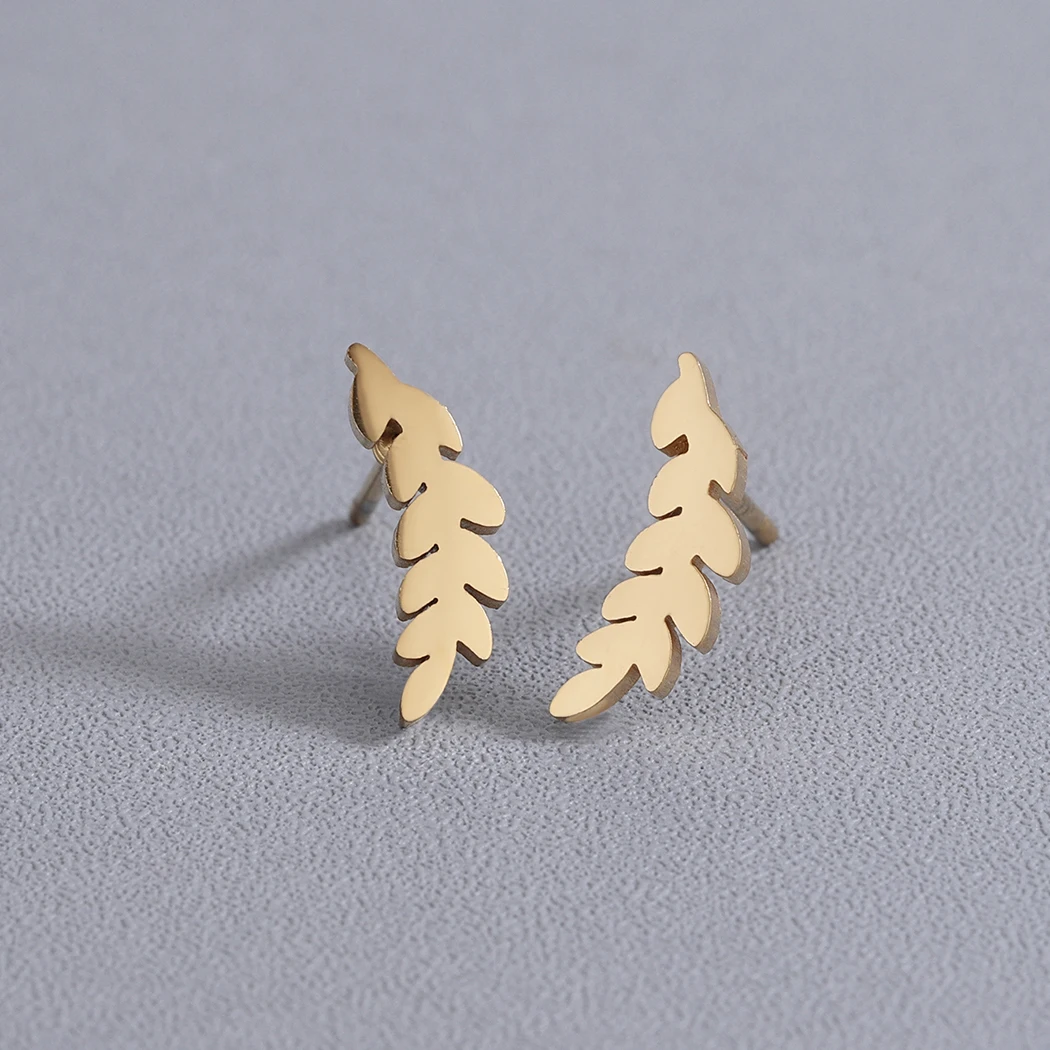 Kinitial Stainless Steel Olive Branch Leaf Stud Earrings for Women 2019 Boho Earring Vintage Fashion Statement Party Jewelry | Украшения и