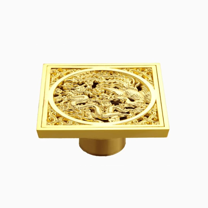 

Golden 4 inch Squre Shower Drain Bathroom Floor Waste Drain Brass Floor Drain