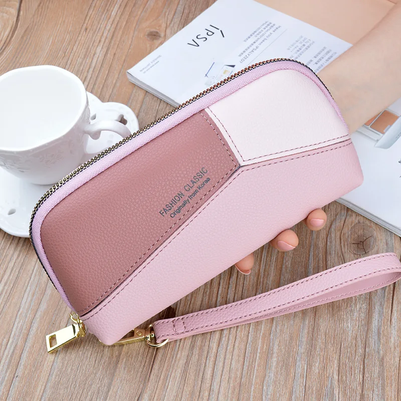 

Fashion Stitching Phone Pack Women's Luxury Soft Leather Card Pack Purse Brand Designer Travel Passport Bag Female Long Wallet