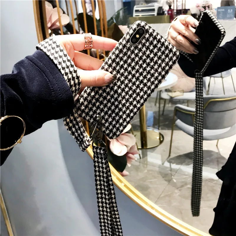 Роскошный Ретро Черный Белый силиконовый чехол для iPhone XS Max XR X 6 6S 7 8 Plus с ремнями |