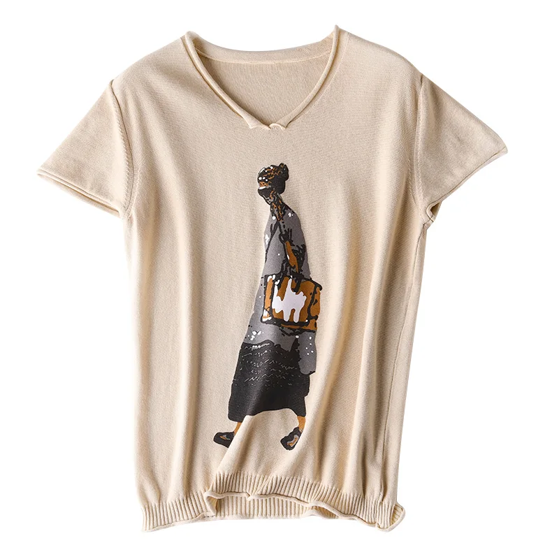 

2021 spring summer new women's V-neck short sleeve sweater beauty cotton soft cover