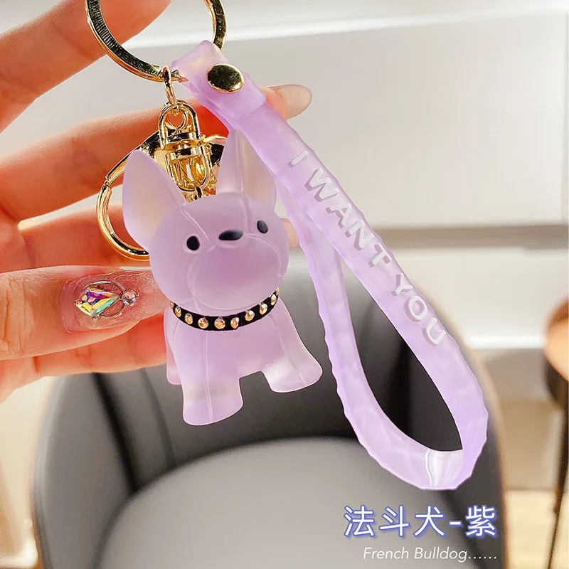 

Fashion Punk French Bulldog Keychain PU Leather Dog Keychains for Women Bag Jewelry Trinket Men's Car Key Ring Wholesale 2020