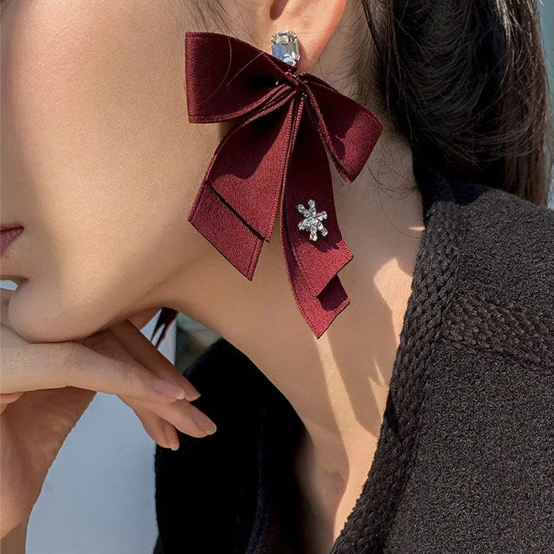 

TIMEONLY Delicate Bowknot Drop Earring Shinning Crystal Red Black Color Cloth Earrings for Women Femme Retro Party Jewellery