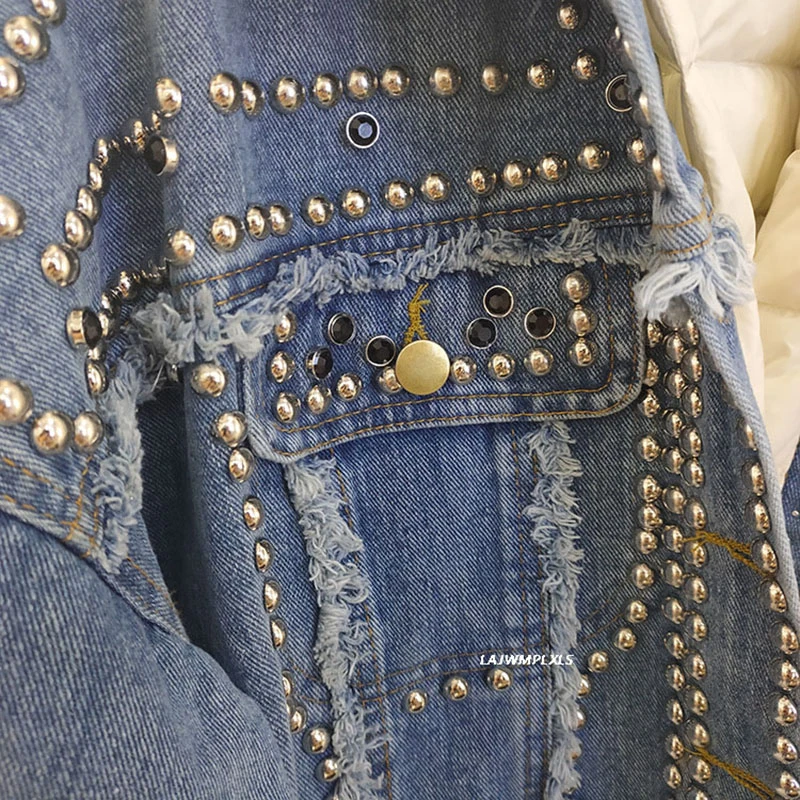 

Korean 2020 New winter denim jacket fashion Fox Fur Collar Detachable Liner Heavy Industry Rivet Short Down Jacket Women YRF190