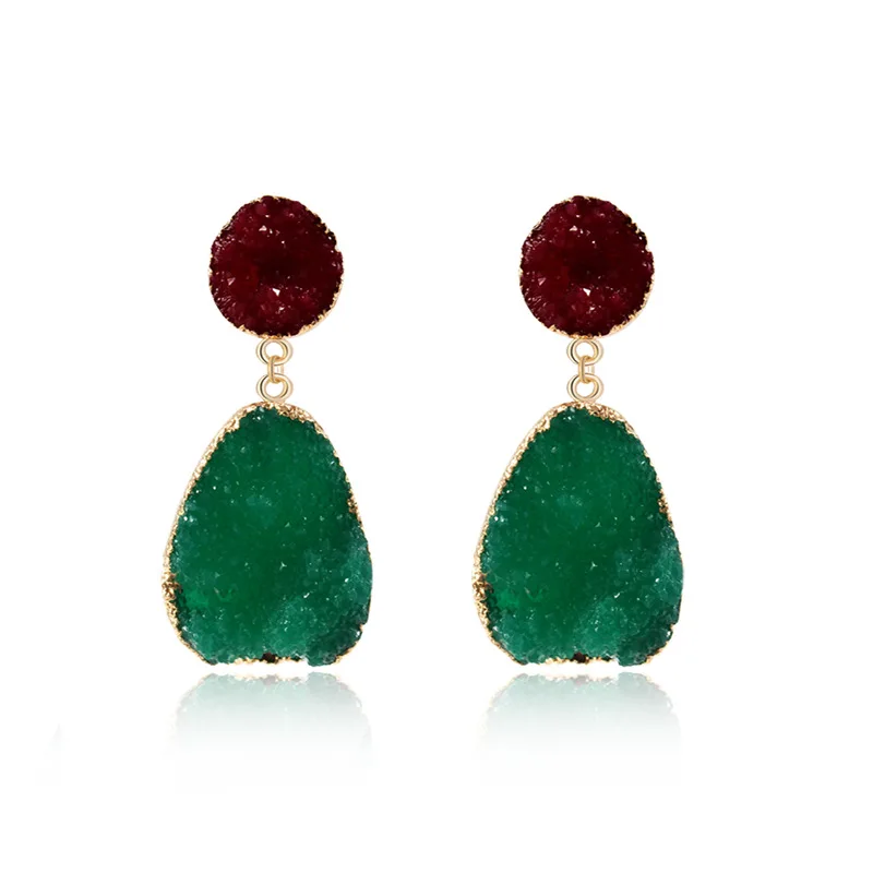 

New Fake Stone Druzy Resin Earrings Gift Drop Earrings For Women Jewelry Statement Pendientes Brinco Mujer Moda 2020 Hot