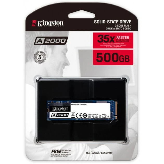 Твердотельный накопитель Kingston A2000 SA2000M8/500G SSD M.2 500GB PCI-Ex4 чтение: 2200 Мб/сек запись: 2000