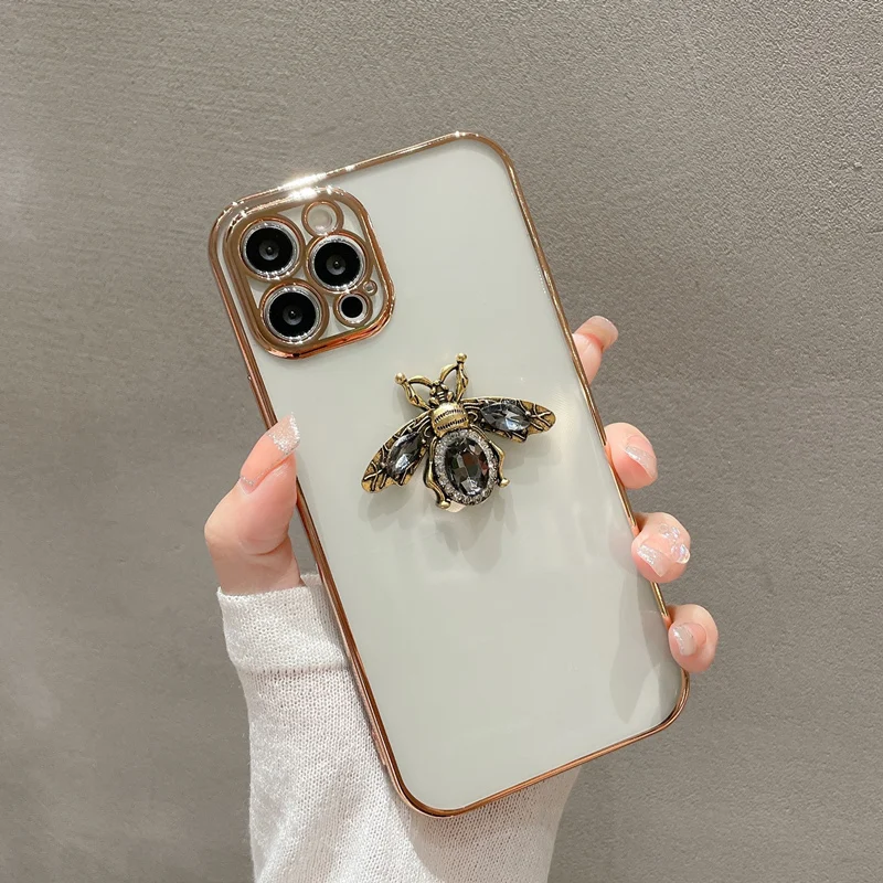 Luxury diamonds bee electroped phone case For iphone 13 12 11Pro Max 14 14pro x xr xs Protective clear cover for iphone 14pro