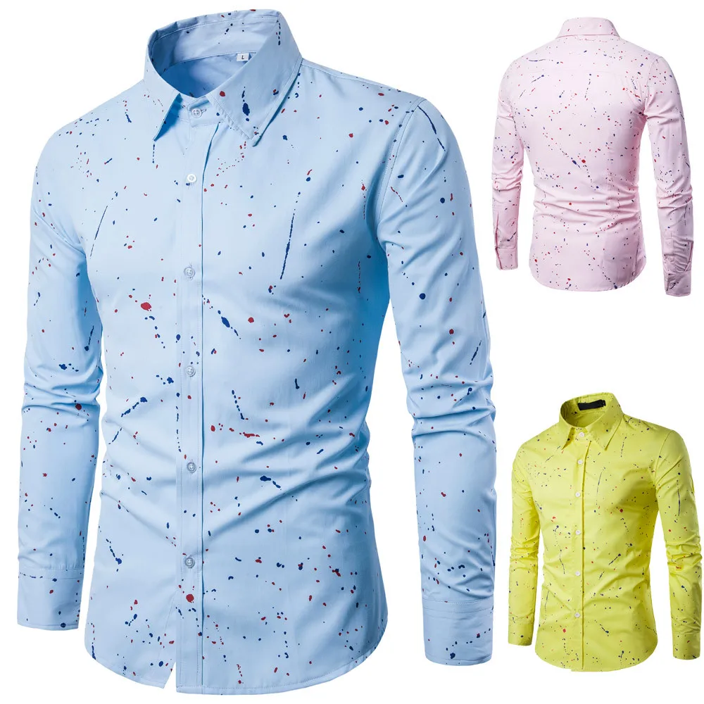 Мужская Повседневная рубашка с длинным рукавом деловая приталенная принтом