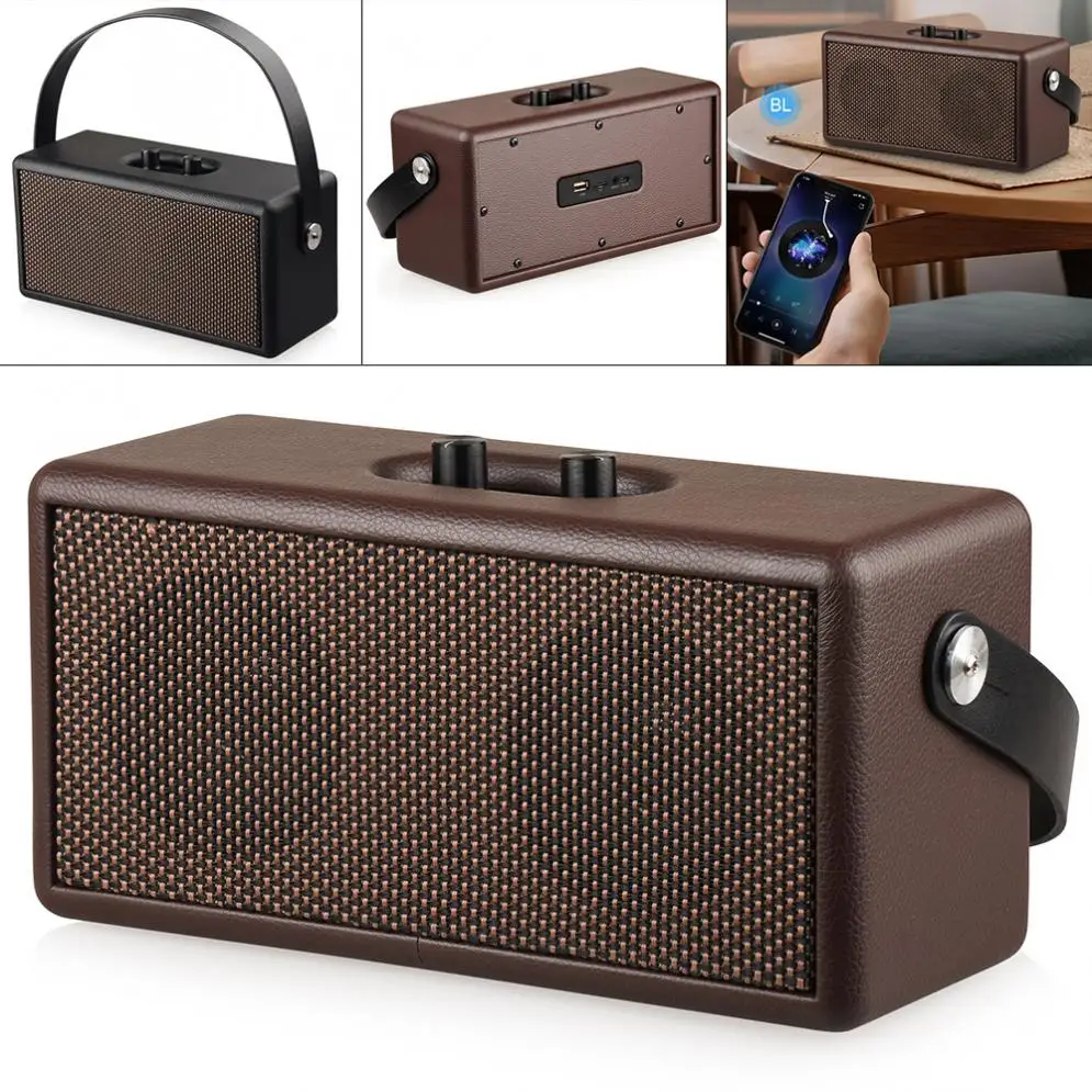 16W Vintage Color Bluetooth-compatible Speaker Portable & Retro Wood Design Stereo Sound for Suburban Camping / Dancing / Yoga