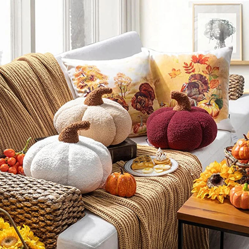 

Inyahome Decorative 3D Shaped Cute Pillows Pumpkin Throw Cushion Thanksgiving & Christmas Teddy Fleece Ultra Soft Sherpa