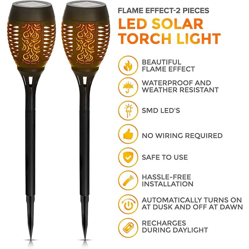 Светодиодный светильник с пламенем на солнечной батарее мигающий