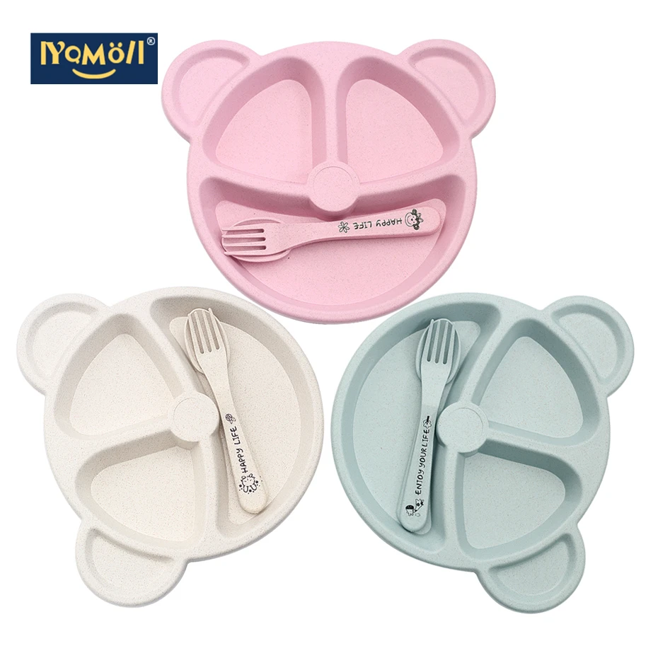 3 шт. детская бамбуковая посуда миска ложка вилка для кормления столовая набор