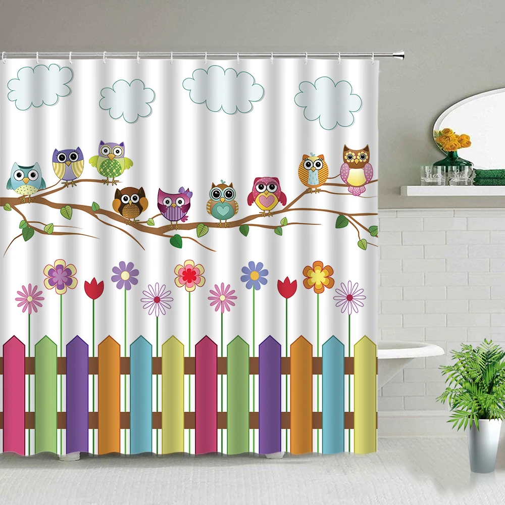

Kids Favorite Bathroom Decorative Shower Curtains Waterproof Polyester Fabric Bath Curtain Animal Cartoon Owl Printing Curtain