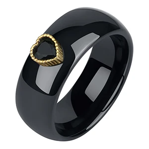 Black Black Ring Золотые, красные, черные, CZ Стразы, сердце, женские кольца, маленькие, милые, в форме сердца, 8 мм, здоровые керамические кольца, свадебные ювелирные изделия, подарок - Цвет основного камня: Black Black Ring