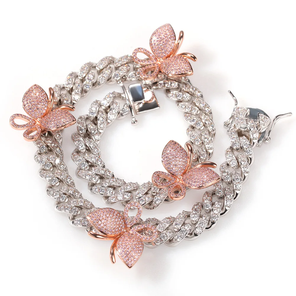 

Hip Hop Men Colorful Micro Inlaid Zircon Butterfly Ice Out Cuban Crystal Miami Necklace Chain Hip Hop For Men