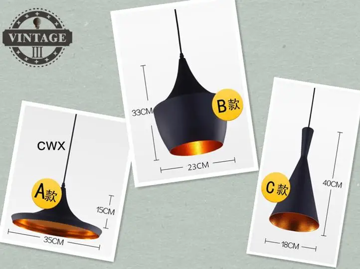 Музыкальная Подвесная лампа с медным абажуром 3 шт./упак. Черный Новый ABC (высокий