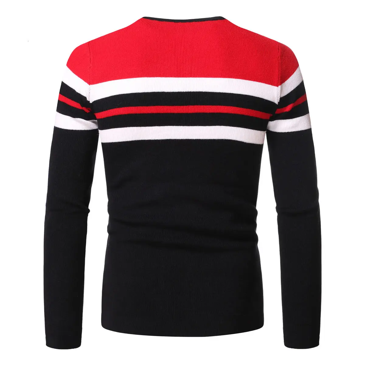 

Mens Sweater Knit Bottoming Tops Slim Fashion Slim Casual Sports O-neck Male Clothes Striped Contrast Sweater Coat Autumn Winter