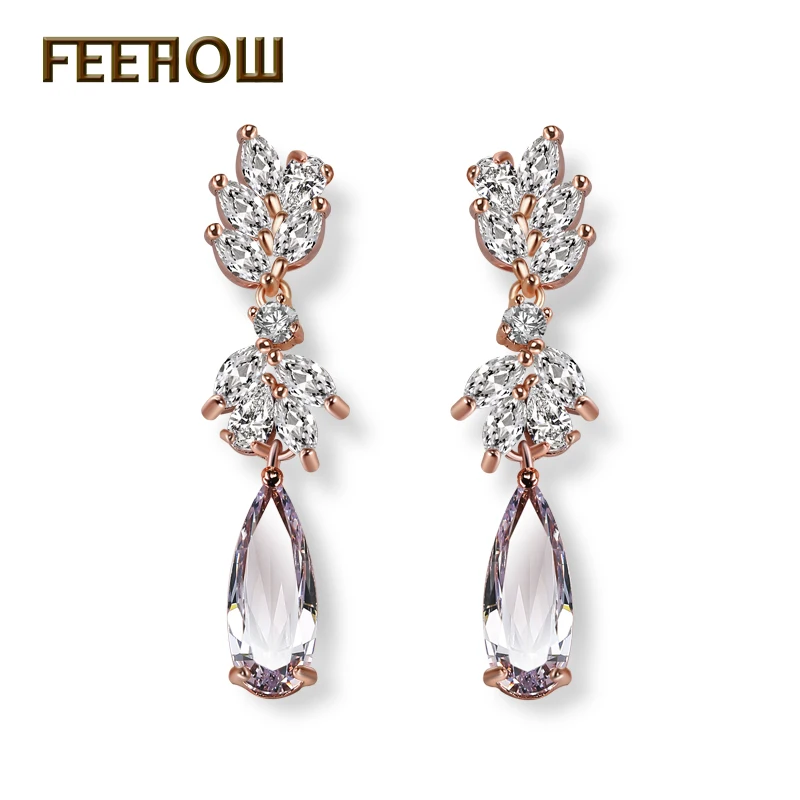 Женские серьги-капельки FEEHOW высококачественные серьги из розового золота с