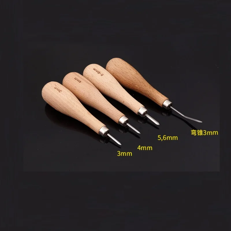 

1Pcs High Grade Leather Punching Tool NEW DIY Wood Handle Awl Beech Wood Cone Leather Awl Diamond Cone Diamond Drill Reaming