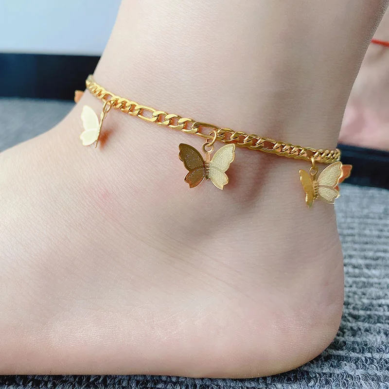 

Gold Butterfly Anklet Gold stainless steel Ankle Bracelet Boho Beach Anklets for Women Sandals Foot Bracelets Female Jewelry