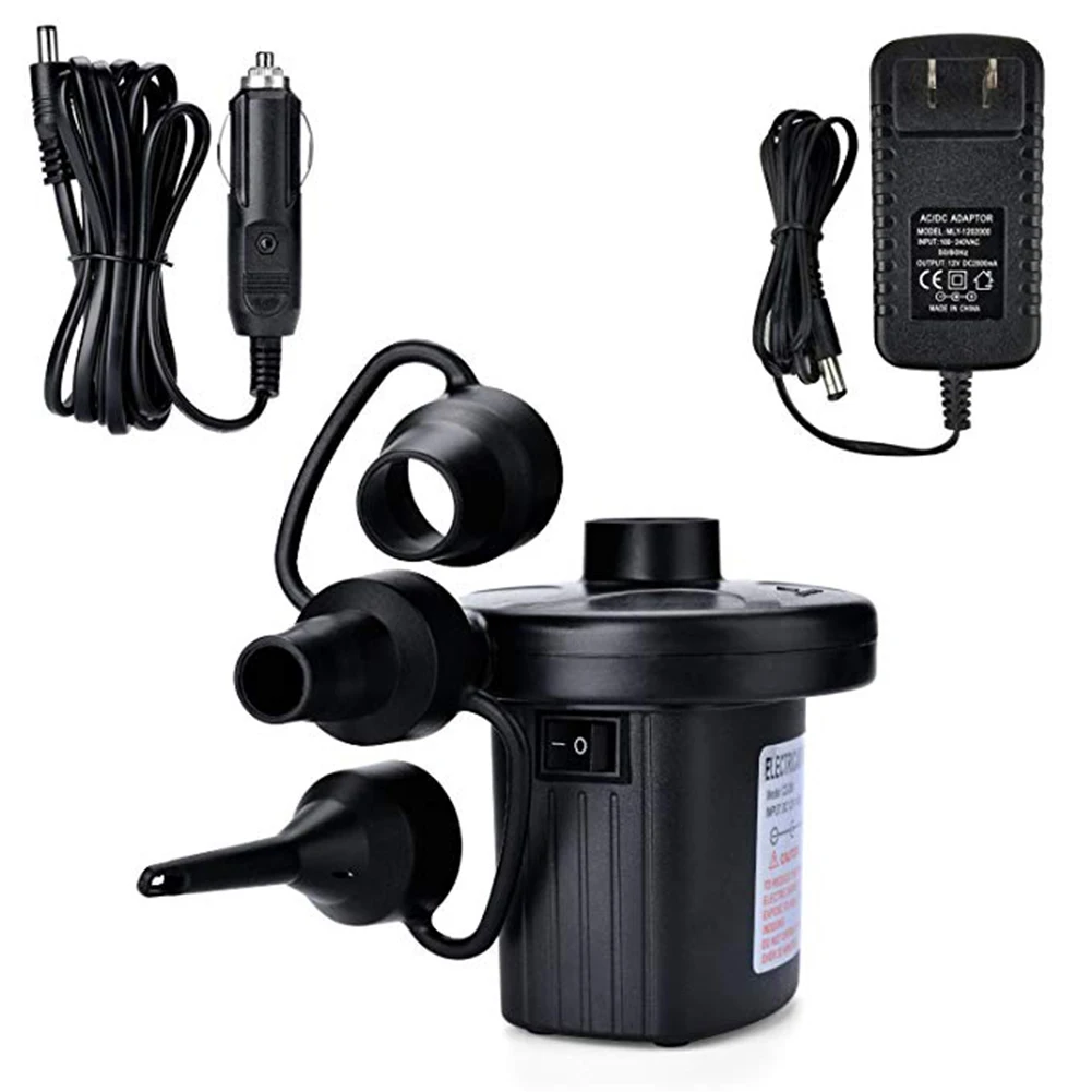 Насос надувной электрический с 3 насадками помпа для кемпинга быстрое наполнение