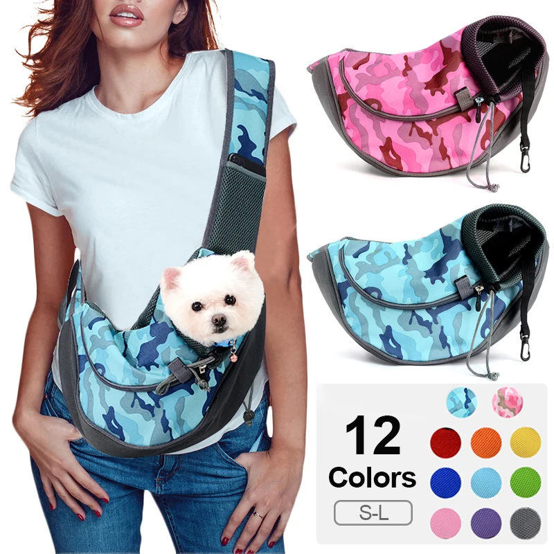 Pet Dogs Carrier Bag Outdoor Travel Walking Dog Shoulder Bag Breathable Mesh Oxford Puppy Sling Handbag Tote Pouch