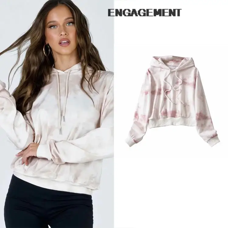 

ENGAGEMENT Fashionable tie-dye loose version plus size hoodies sweater Women autumn winter crop winter tops teens Za 2021 Trafal