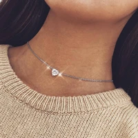 simple fashion new zircon peach heart love choker necklace for women korean personality chain party jewelry valentines gift