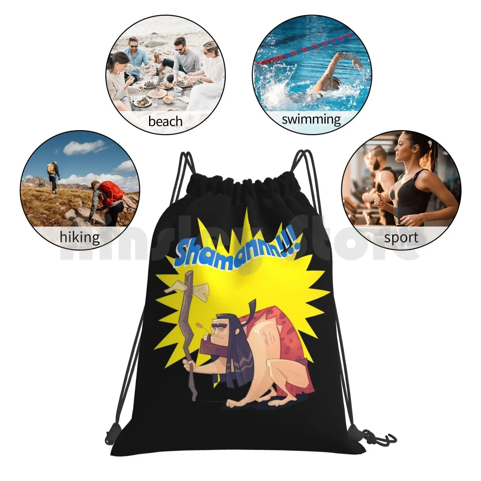 

Shaman Backpack Drawstring Bags Gym Bag Waterproof Caveman Superhero