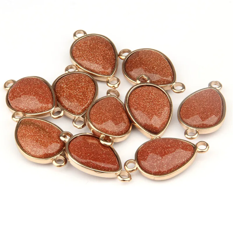 

5PCS Natural Stone Water Drop Shape Rose Quartzz Tiger Eyes Pendant Double hole connector DIY for Necklace or Jewelry Making