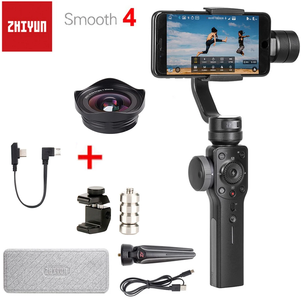 3 осевой Ручной Стабилизатор Zhiyun Smooth 4 для смартфона противовес балансировки