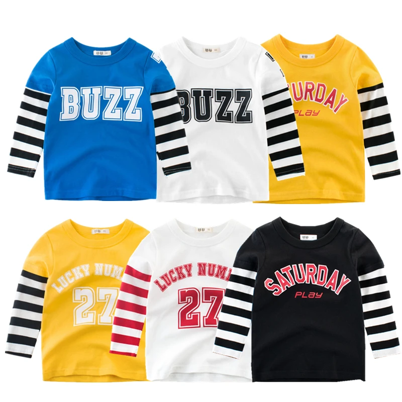 Модные футболки для мальчиков Детские хлопковые топы осенне зимние полосатые