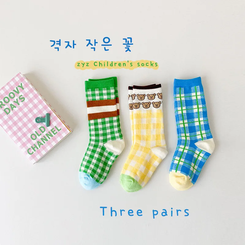 MILANCEL-Calcetines de algod&oacute;n con estampado de oso para ni&ntilde;o y ni&ntilde;a, calcet&iacute;n infantil, lote de 3 pares-4