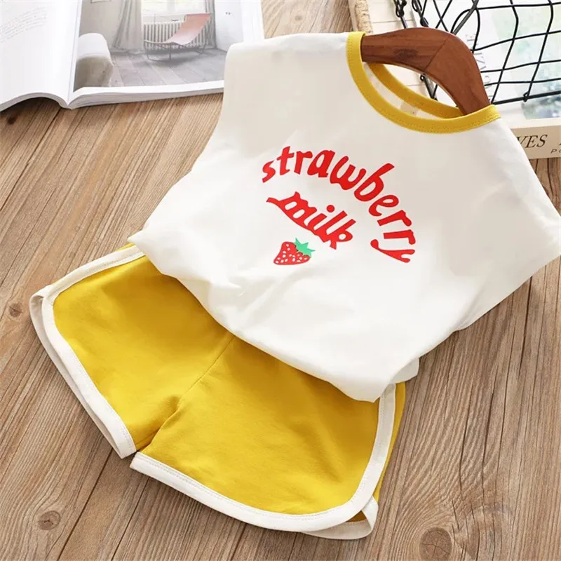 Новинка 2020 года Летний комплект одежды для маленьких девочек Футболка Топ +