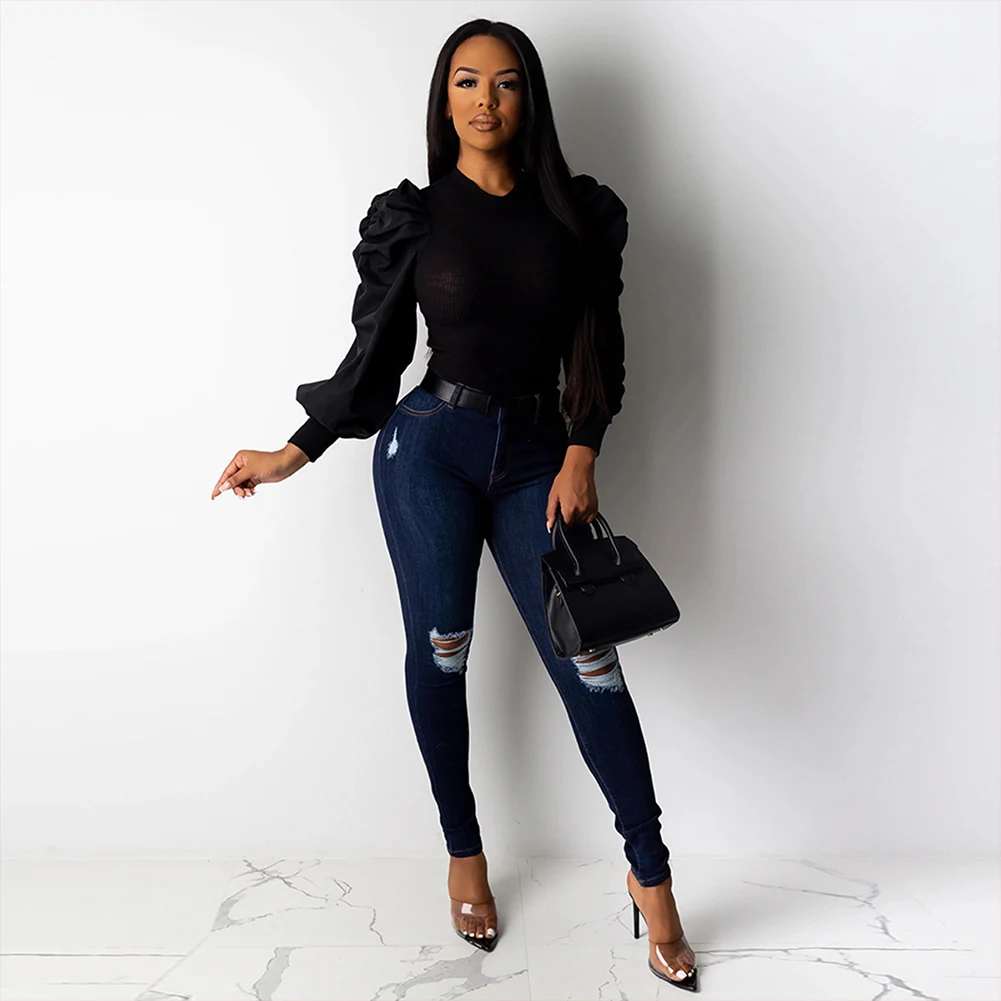 Bikitique женские топы элегантный пуловер с длинным рукавом Повседневная однотонная