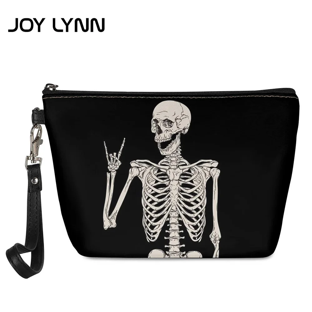 

JOY LYNN Gothic Skull Head 3D Print Casual Make Up Case for Women PU Leather Travel Toiletry Bags Female Waterproof Cosmetic Bag