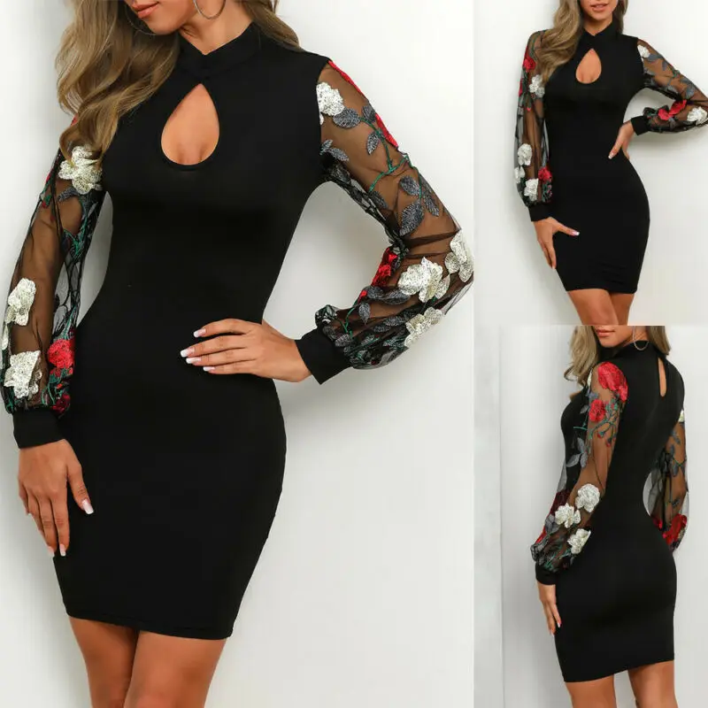 Винтажное Открытое платье с цветочным принтом женское Сетчатое длинным рукавом